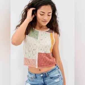 American Eagle Patchwork Button Up Vest